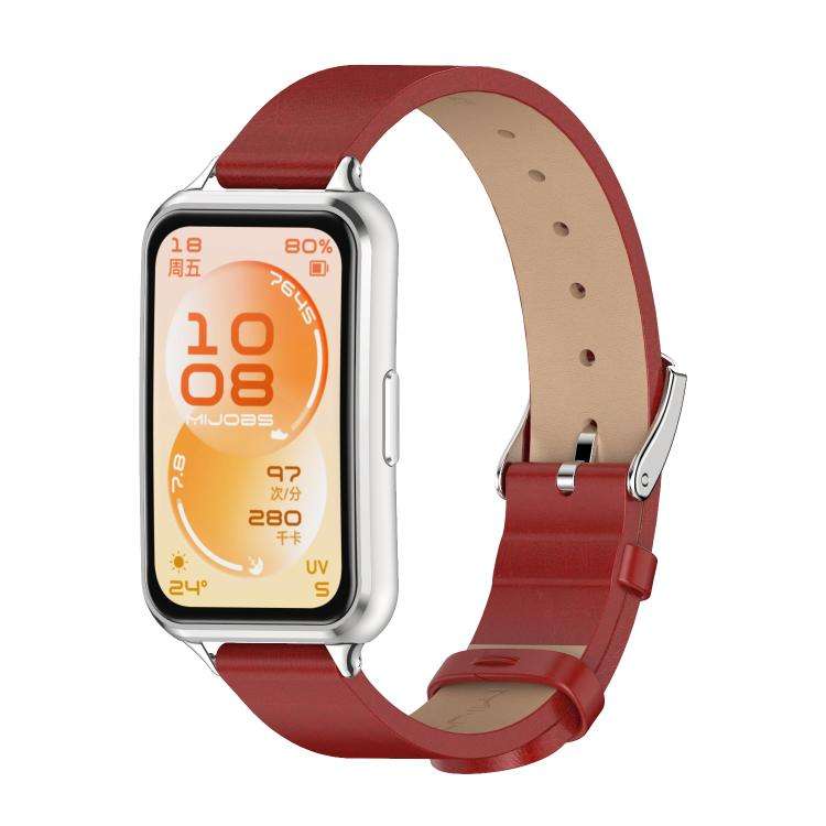For Huawei Band 11 / Band 11 Pro MIJOBS Microfiber Vegan Leather Watch Band(Red Silver)