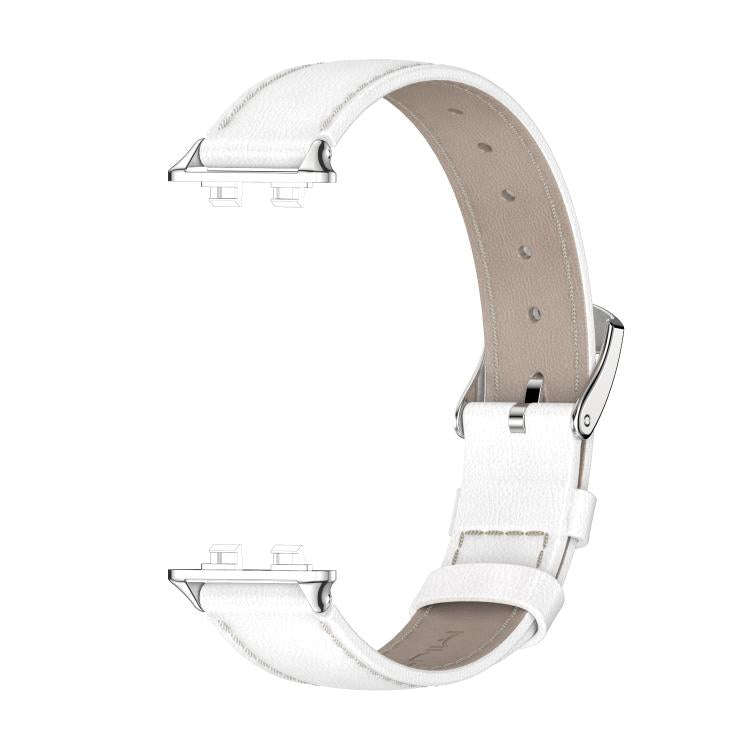 For Huawei Band 11 / Band 11 Pro MIJOBS Top Grain Cowhide Watch Band(White Silver)