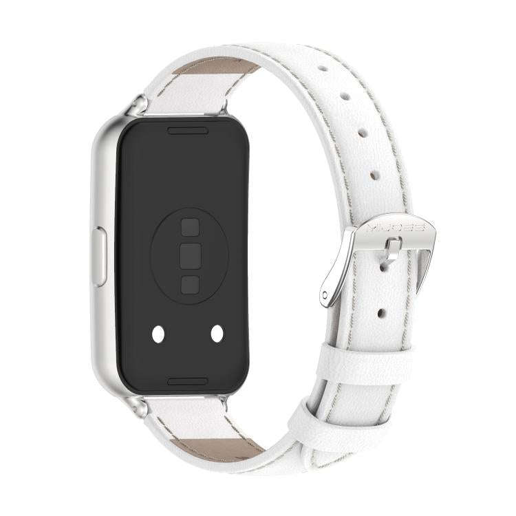 For Huawei Band 11 / Band 11 Pro MIJOBS Top Grain Cowhide Watch Band(White Silver)