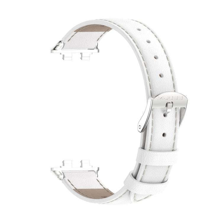 For Huawei Band 11 / Band 11 Pro MIJOBS Top Grain Cowhide Watch Band(White Silver)