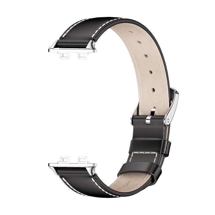 For Huawei Band 11 / Band 11 Pro MIJOBS Top Grain Cowhide Watch Band(Black Silver)