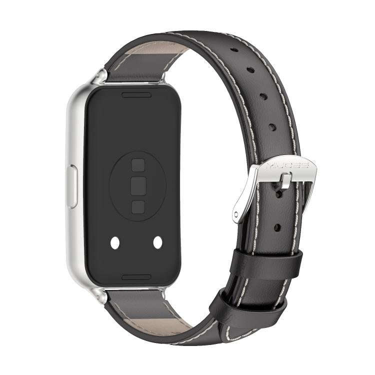 For Huawei Band 11 / Band 11 Pro MIJOBS Top Grain Cowhide Watch Band(Black Silver)