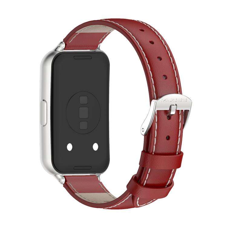 For Huawei Band 11 / Band 11 Pro MIJOBS Top Grain Cowhide Watch Band(Red Silver)