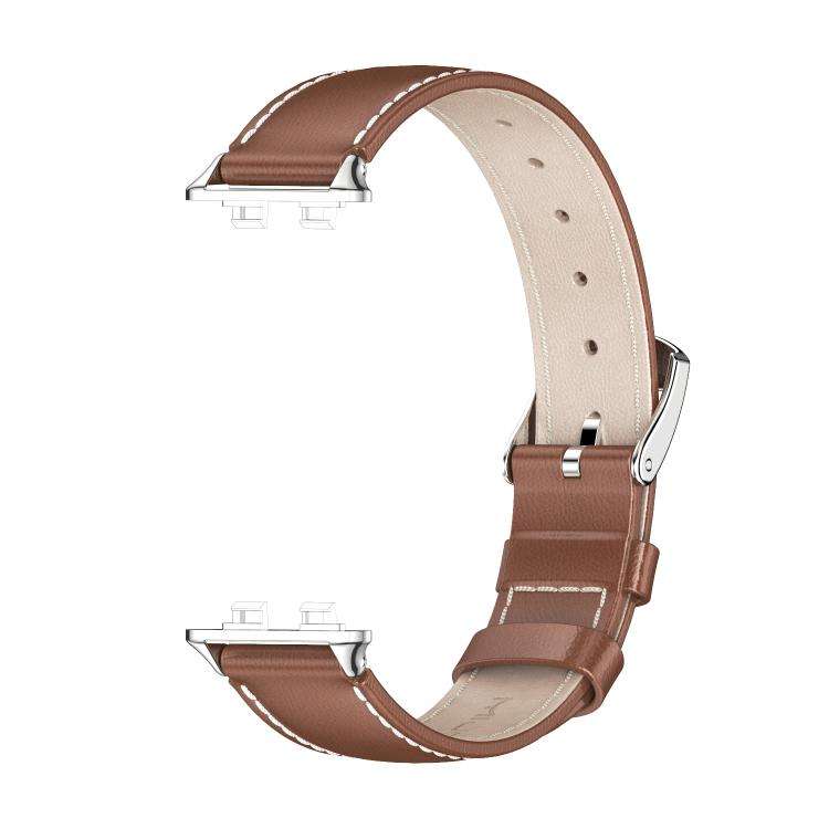 For Huawei Band 11 / Band 11 Pro MIJOBS Top Grain Cowhide Watch Band(Brown Silver)