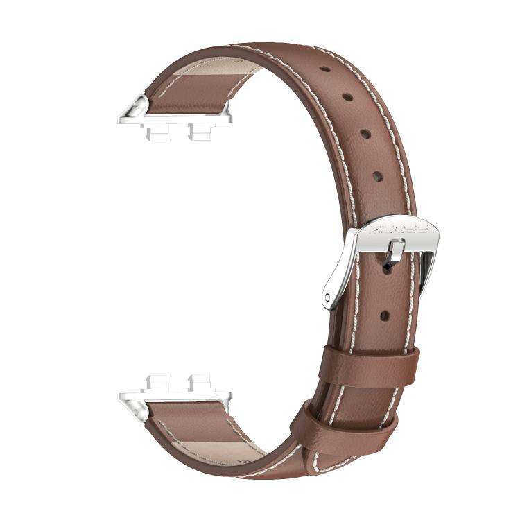 For Huawei Band 11 / Band 11 Pro MIJOBS Top Grain Cowhide Watch Band(Brown Silver)