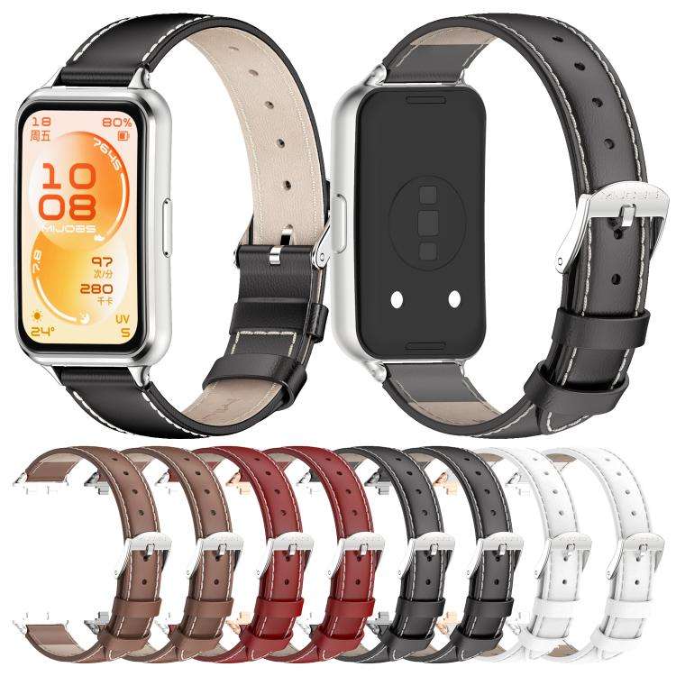 For Huawei Band 11 / Band 11 Pro MIJOBS Top Grain Cowhide Watch Band(White Silver)