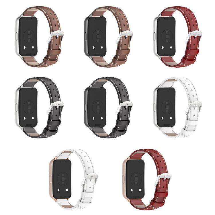 For Huawei Band 11 / Band 11 Pro MIJOBS Top Grain Cowhide Watch Band(Brown Silver)