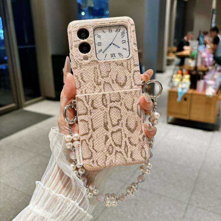 For Huawei nova Flip S Scale Texture Side Buckle Shockproof Phone Case with Bracelet(Pink)