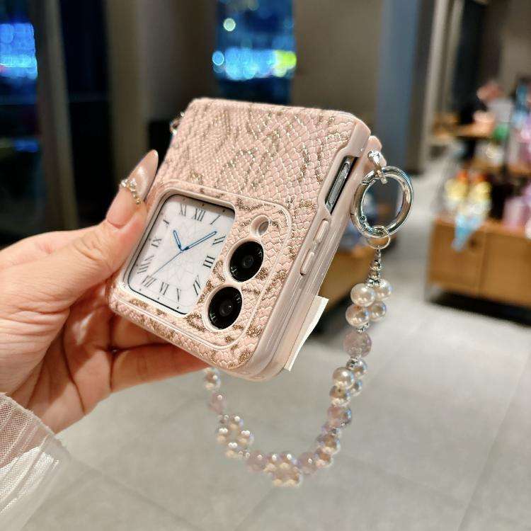 For Huawei nova Flip S Scale Texture Side Buckle Shockproof Phone Case with Bracelet(Pink)