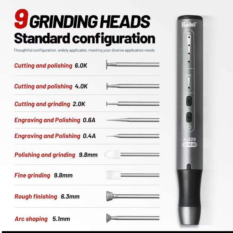 Kaisi 329 Multifunction Charging Polish Pen with 9pcs Grinding Heads