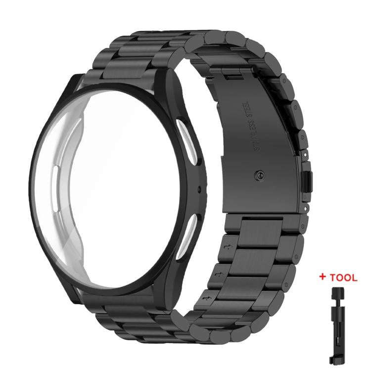 For Samsung Galaxy Watch7 40mm Tri-Beads Stainless Steel Watch Band with Full Coverage TPU Case a...
