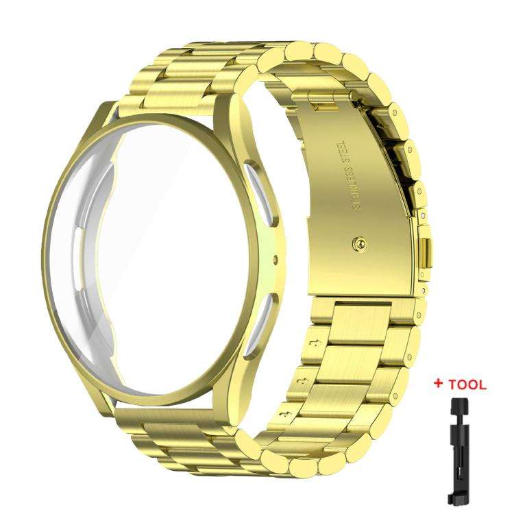 For Samsung Galaxy Watch7 40mm Tri-Beads Stainless Steel Watch Band with Full Coverage TPU Case a...