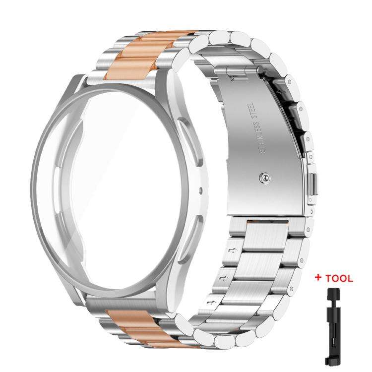 For Samsung Galaxy Watch7 40mm Tri-Beads Stainless Steel Watch Band with Full Coverage TPU Case a...