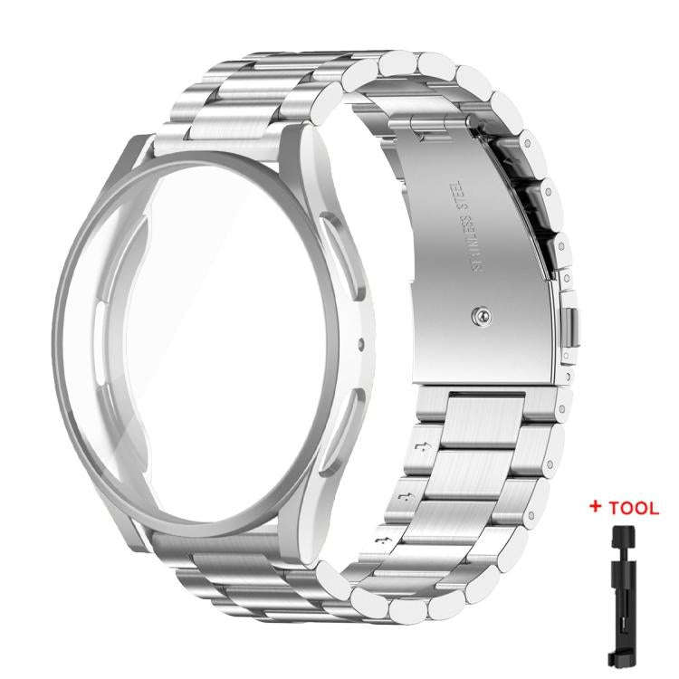 For Samsung Galaxy Watch6 40mm Tri-Beads Stainless Steel Watch Band with Full Coverage TPU Case a...