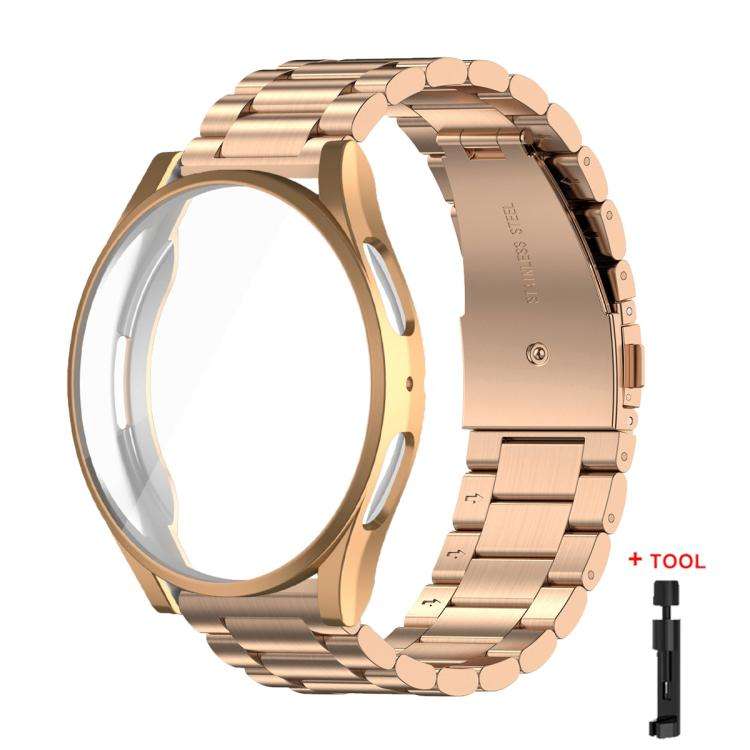 For Samsung Galaxy Watch4 44mm Tri-Beads Stainless Steel Watch Band with Full Coverage TPU Case a...