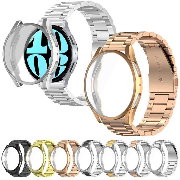 For Samsung Galaxy Watch7 40mm Tri-Beads Stainless Steel Watch Band with Full Coverage TPU Case a...