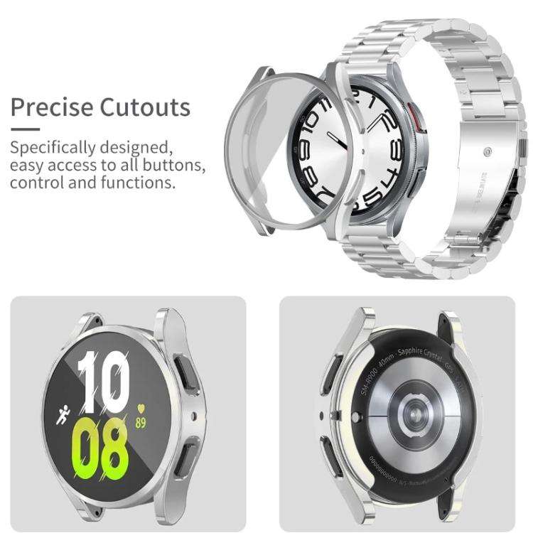 For Samsung Galaxy Watch7 40mm Tri-Beads Stainless Steel Watch Band with Full Coverage TPU Case a...