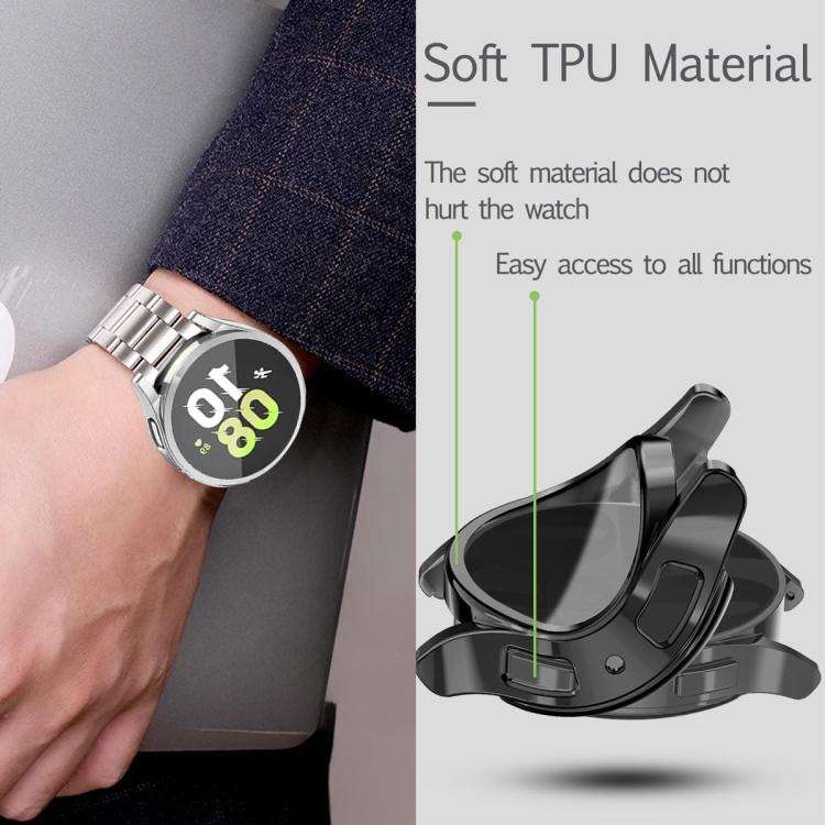 For Samsung Galaxy Watch6 44mm Tri-Beads Stainless Steel Watch Band with Full Coverage TPU Case a...