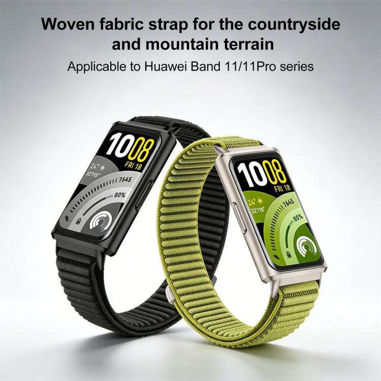 For Huawei Band 11 Pro / 11 xDfind Woven Nylon Hook And Loop Fastener Metal Interface Watch Band(...