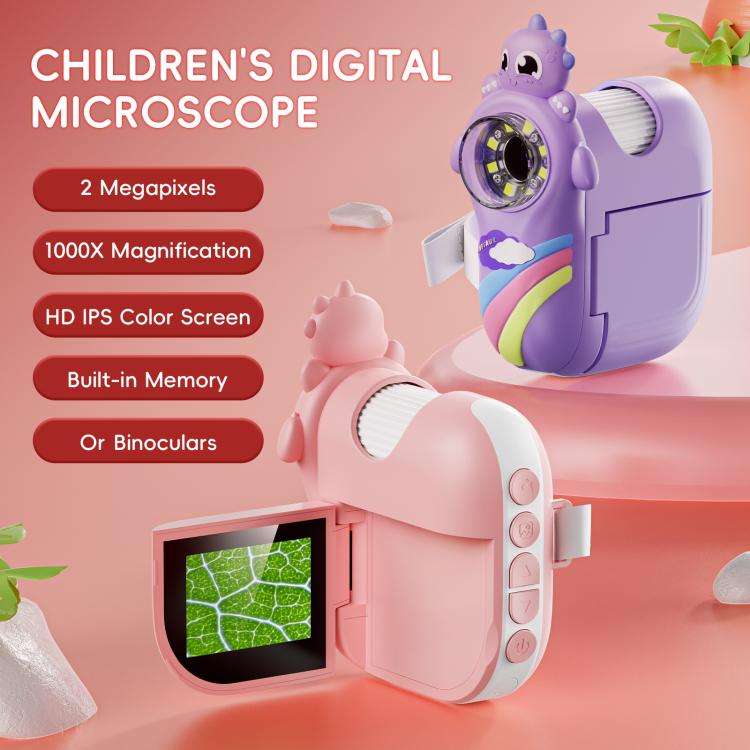 inskam 362 2MP 2-inch Display Children Dinosaur Digital Microscope(Purple)