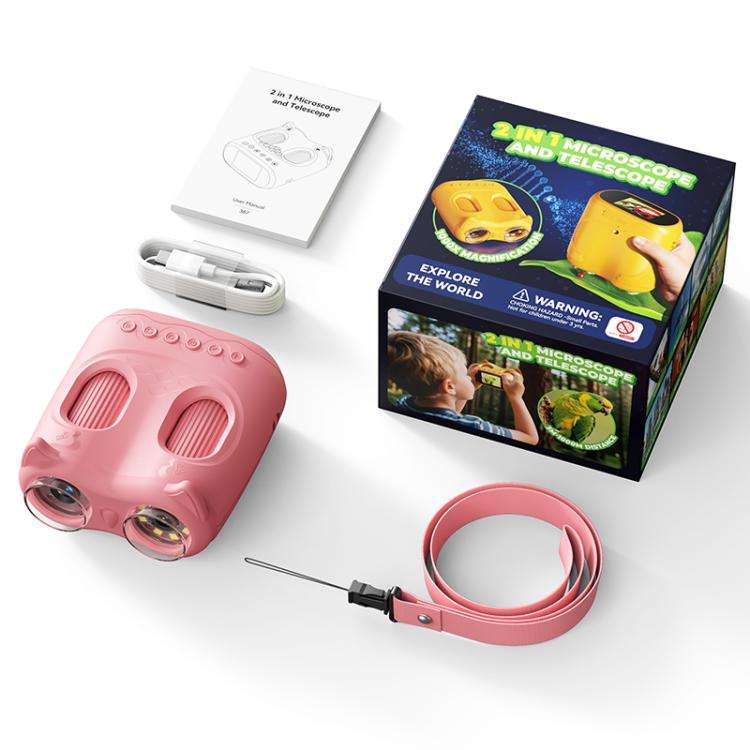 inskam 387 2MP 2-inch Display 2-in-1 Kids Digital Microscope & Binocular Telescope(Pink)
