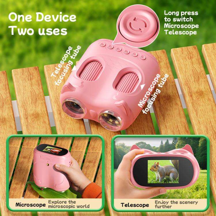 inskam 387 2MP 2-inch Display 2-in-1 Kids Digital Microscope & Binocular Telescope(Pink)