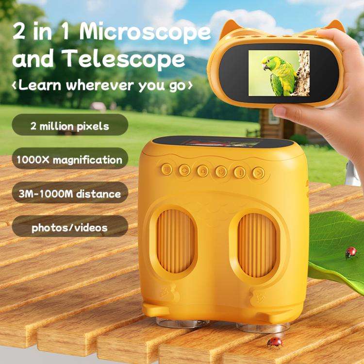 inskam 387 2MP 2-inch Display 2-in-1 Kids Digital Microscope & Binocular Telescope(Yellow)