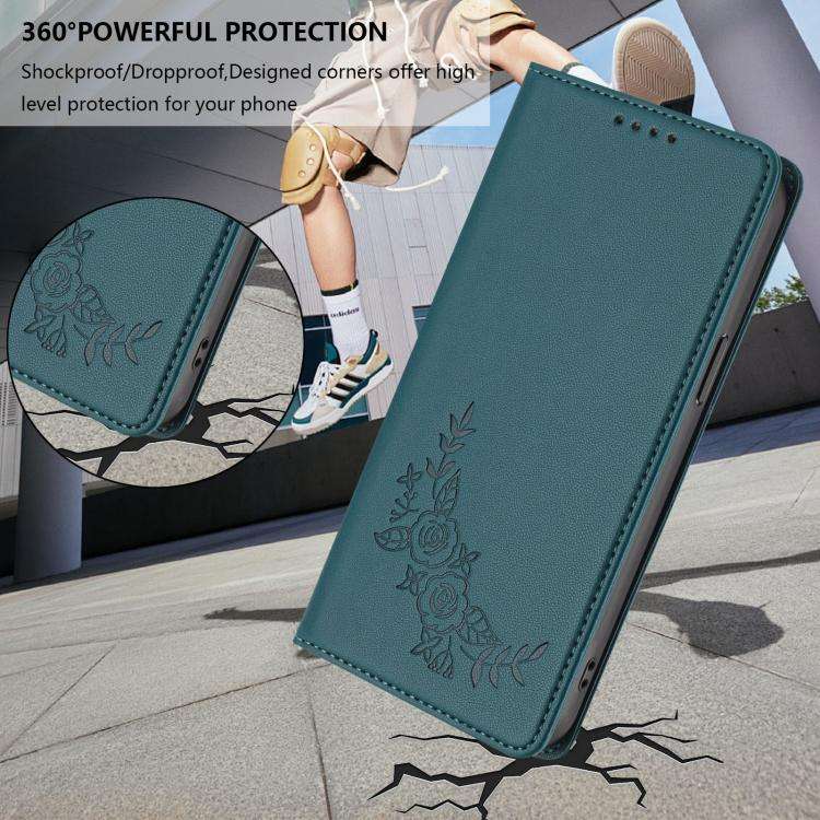 For Doogee N60 Pro Peony Embossed Magnetic RFID Vegan Leather Phone Case(Peacock Green)