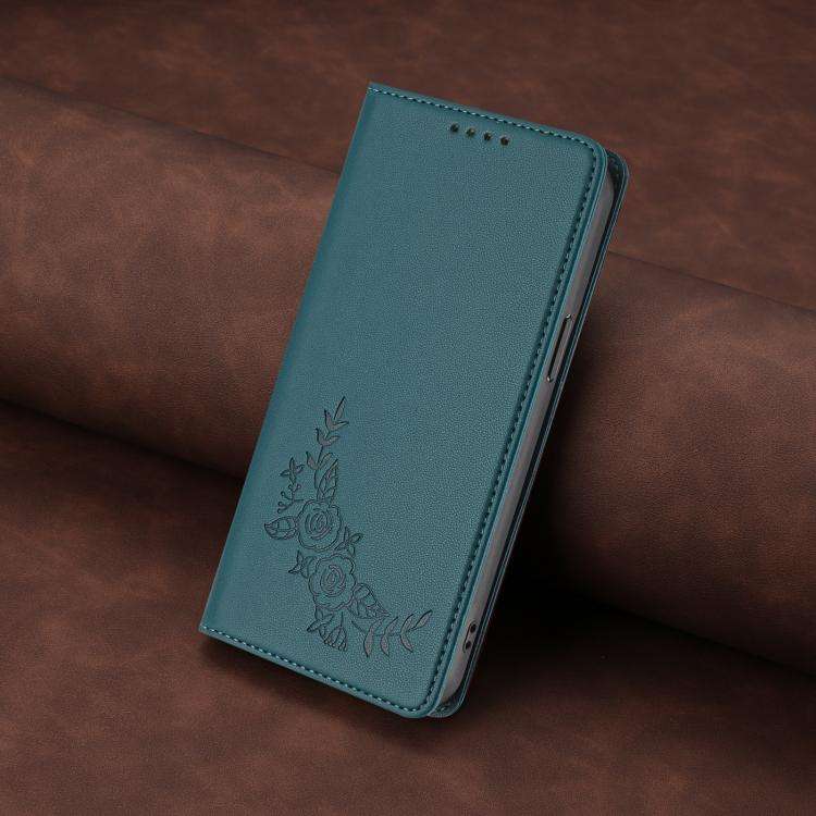 For Doogee N60 Pro Peony Embossed Magnetic RFID Vegan Leather Phone Case(Peacock Green)
