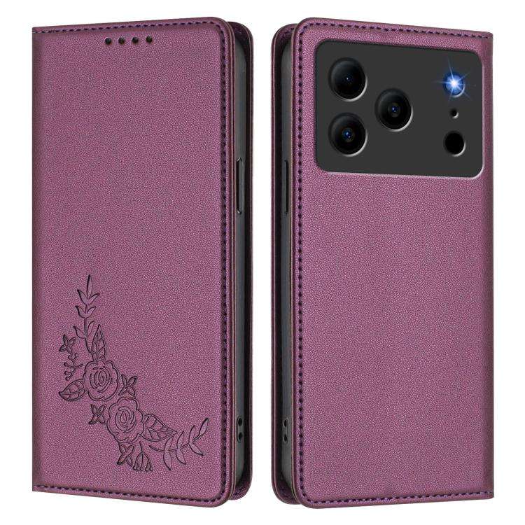 For Doogee Note 56 / Note 56 Pro Peony Embossed Magnetic RFID Vegan Leather Phone Case(Violet Pur...