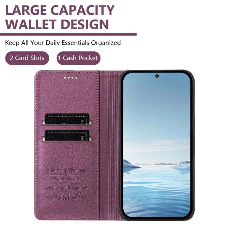 For Doogee Note 56 / Note 56 Pro Peony Embossed Magnetic RFID Vegan Leather Phone Case(Violet Pur...