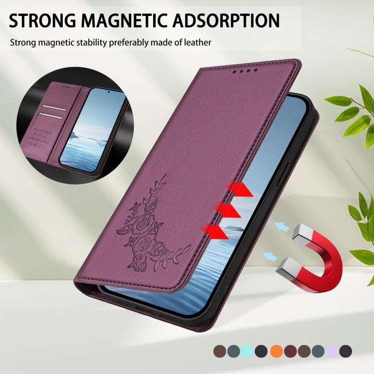 For Doogee Note 56 / Note 56 Pro Peony Embossed Magnetic RFID Vegan Leather Phone Case(Violet Pur...