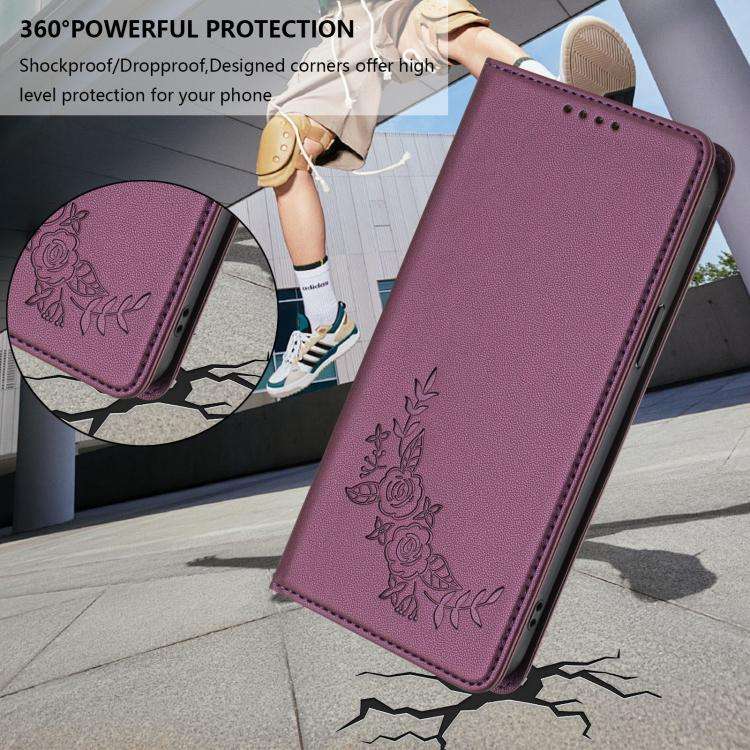 For Doogee Note 56 / Note 56 Pro Peony Embossed Magnetic RFID Vegan Leather Phone Case(Violet Pur...