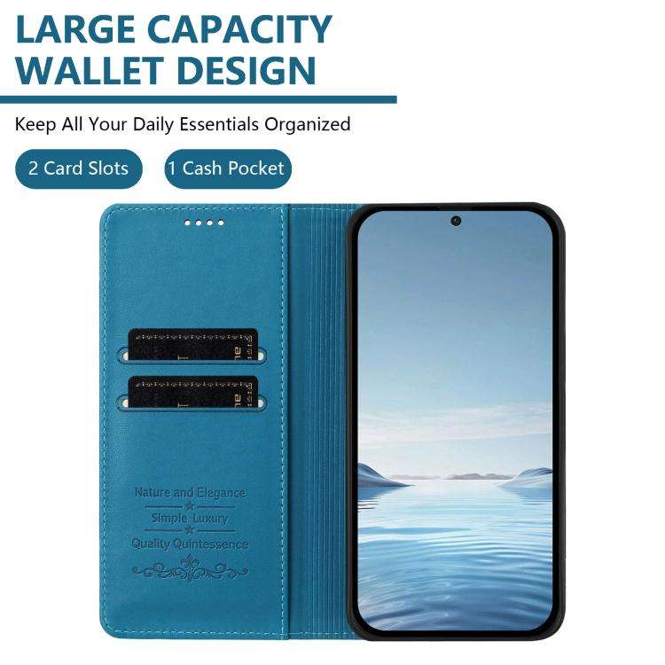 For Doogee Note 56 / Note 56 Pro Peony Embossed Magnetic RFID Vegan Leather Phone Case(Lake Blue)