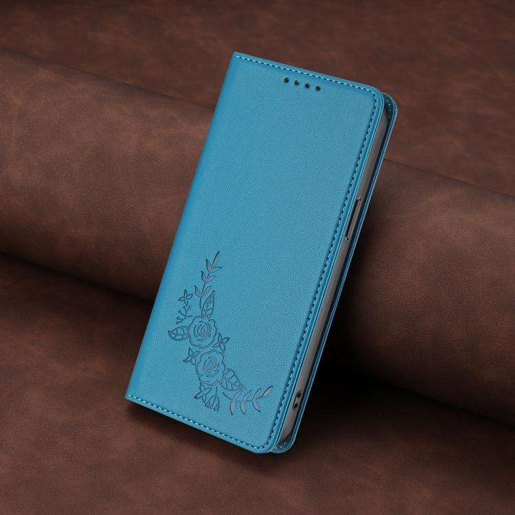 For Doogee Note 56 / Note 56 Pro Peony Embossed Magnetic RFID Vegan Leather Phone Case(Lake Blue)
