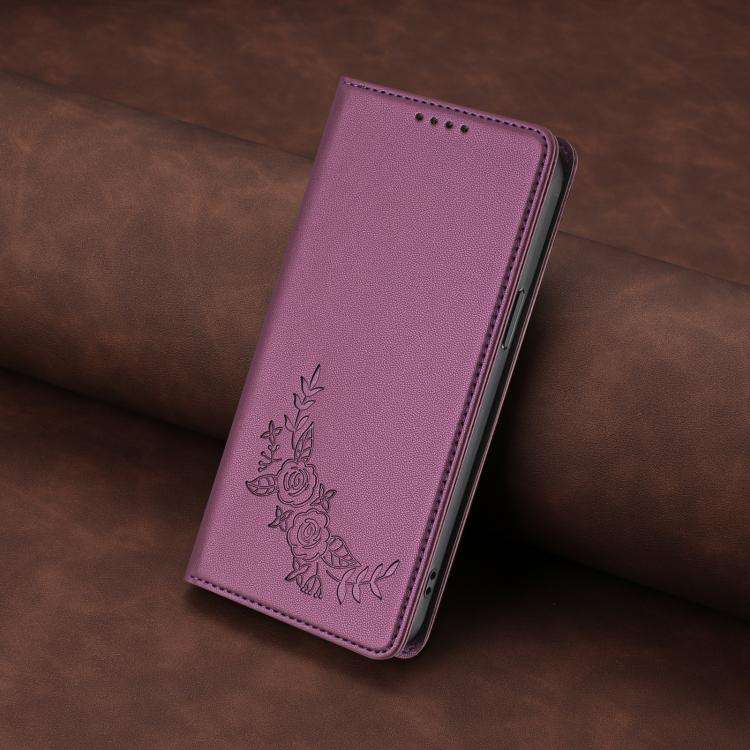 For Doogee Note 56X / 56X Pro Peony Embossed Magnetic RFID Vegan Leather Phone Case(Violet Purple)
