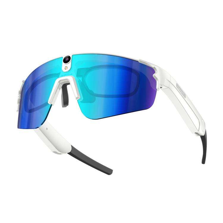 L805 Smart AI Cycling Glasses 8MP Stabilization Camera(White Frame Blue Lens)