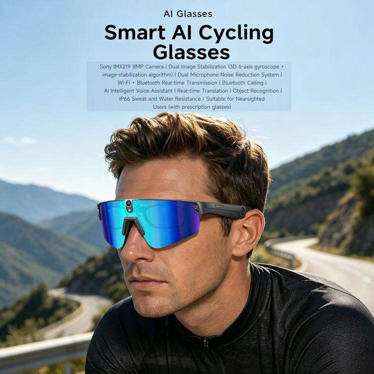 L805 Smart AI Cycling Glasses 8MP Stabilization Camera(White Frame Blue Lens)