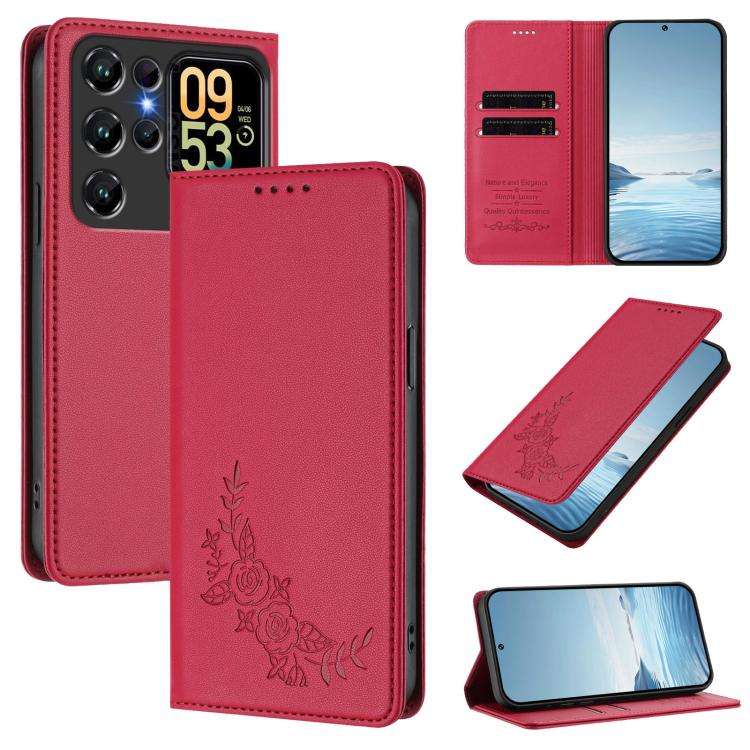 For Oukitel C62 / C62 Pro Peony Embossed Magnetic RFID Vegan Leather Phone Case(Red)
