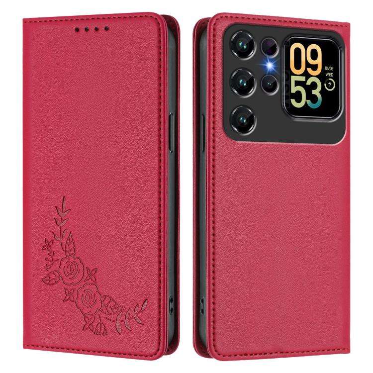 For Oukitel C62 / C62 Pro Peony Embossed Magnetic RFID Vegan Leather Phone Case(Red)