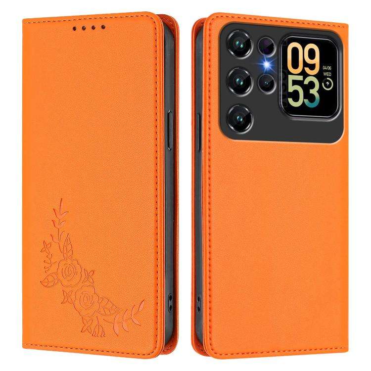 For Oukitel C62 / C62 Pro Peony Embossed Magnetic RFID Vegan Leather Phone Case(Orange)