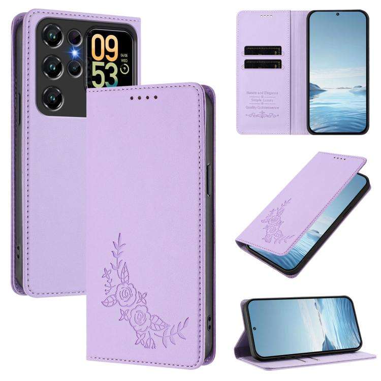 For Oukitel C62 / C62 Pro Peony Embossed Magnetic RFID Vegan Leather Phone Case(Light Purple)