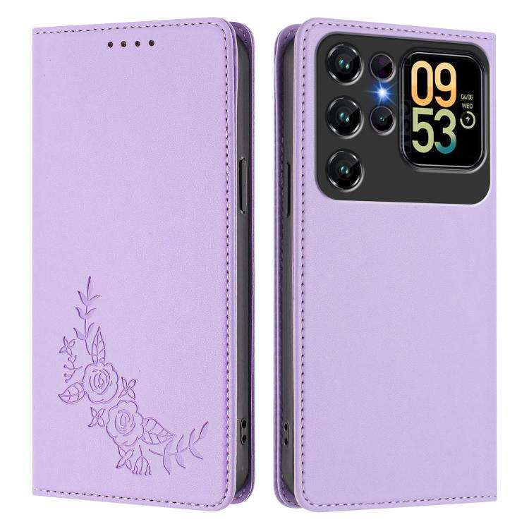 For Oukitel C62 / C62 Pro Peony Embossed Magnetic RFID Vegan Leather Phone Case(Light Purple)