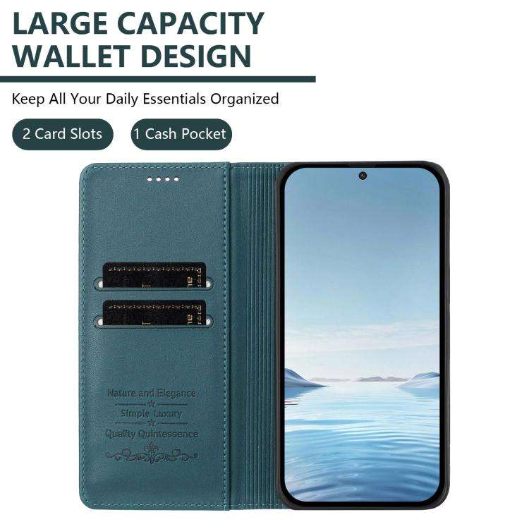 For Oukitel C62 / C62 Pro Peony Embossed Magnetic RFID Vegan Leather Phone Case(Peacock Green)
