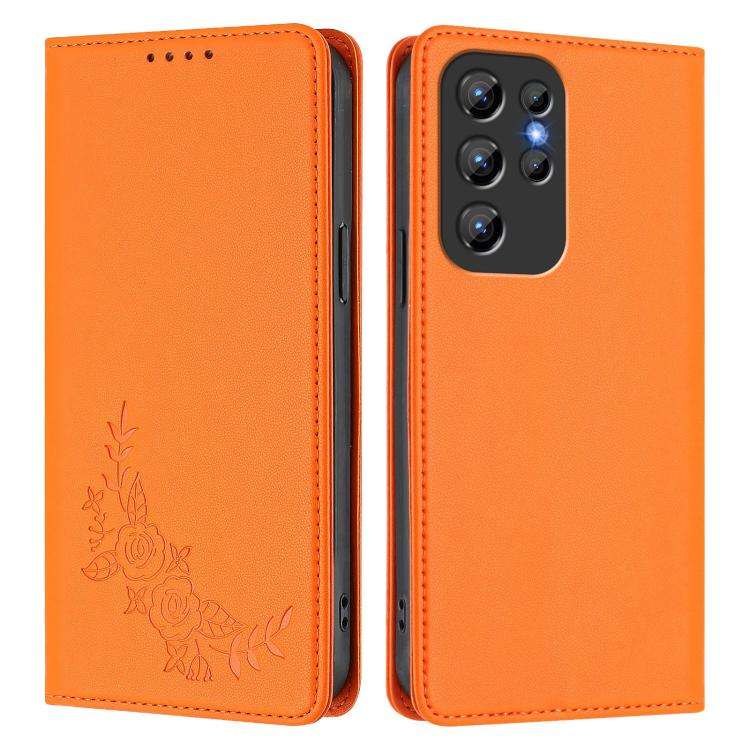 For Oukitel C1 / C1 Pro Peony Embossed Magnetic RFID Vegan Leather Phone Case(Orange)