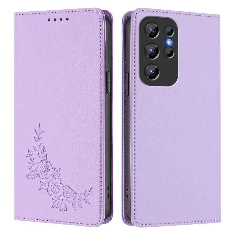 For Oukitel C1 / C1 Pro Peony Embossed Magnetic RFID Vegan Leather Phone Case(Light Purple)