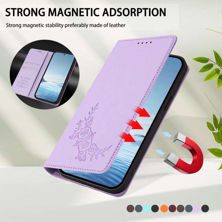 For Oukitel C1 / C1 Pro Peony Embossed Magnetic RFID Vegan Leather Phone Case(Light Purple)