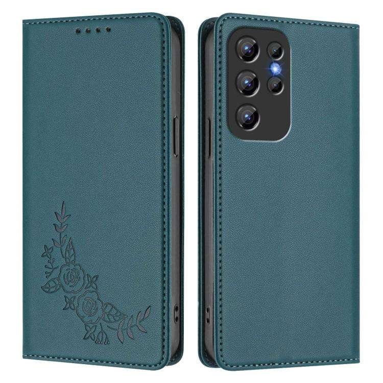 For Oukitel C1 / C1 Pro Peony Embossed Magnetic RFID Vegan Leather Phone Case(Peacock Green)