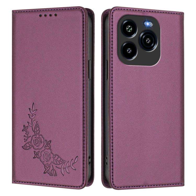 For Oukitel C65 / C65 Pro Peony Embossed Magnetic RFID Vegan Leather Phone Case(Violet Purple)