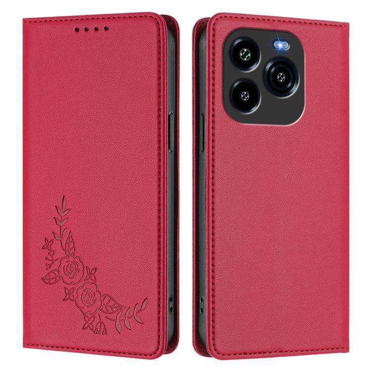 For Oukitel C65 / C65 Pro Peony Embossed Magnetic RFID Vegan Leather Phone Case(Red)